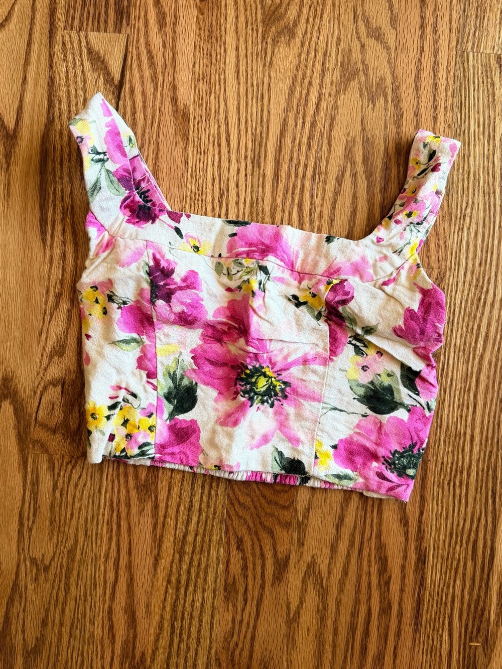 Abercrombie & Fitch Cream Crop Top with Pink Floral Print